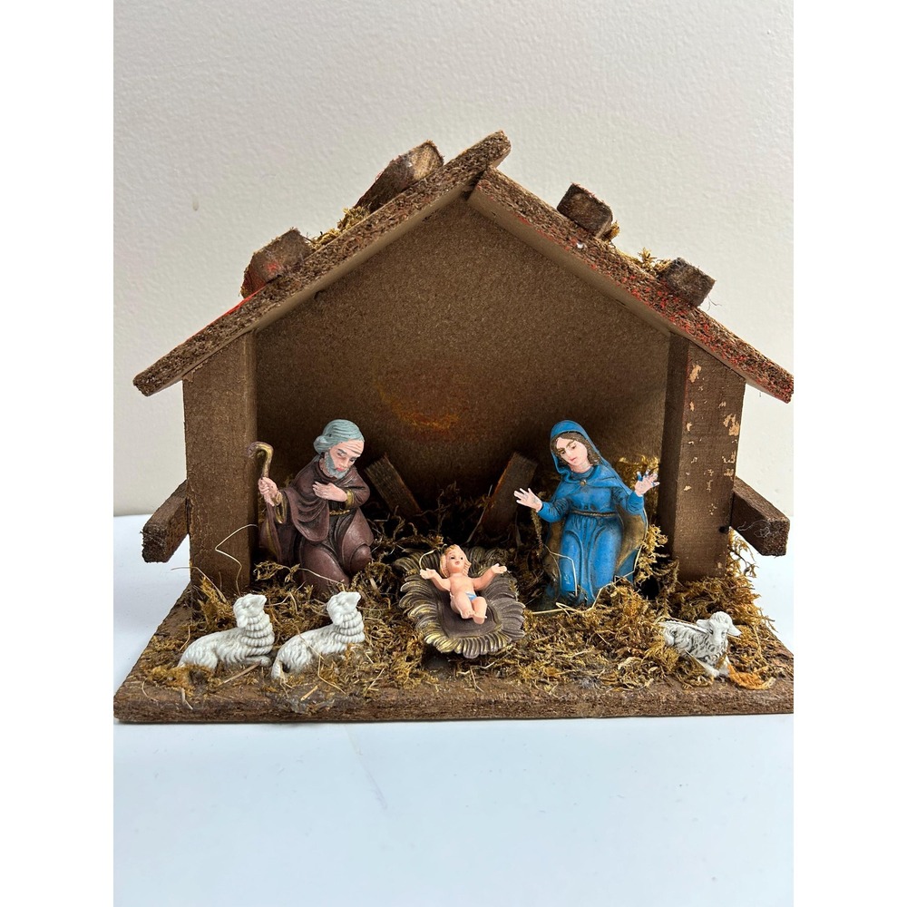 Vintage‎ Italian Nativity Set Wood Creche 6 Figures Christmas Decor